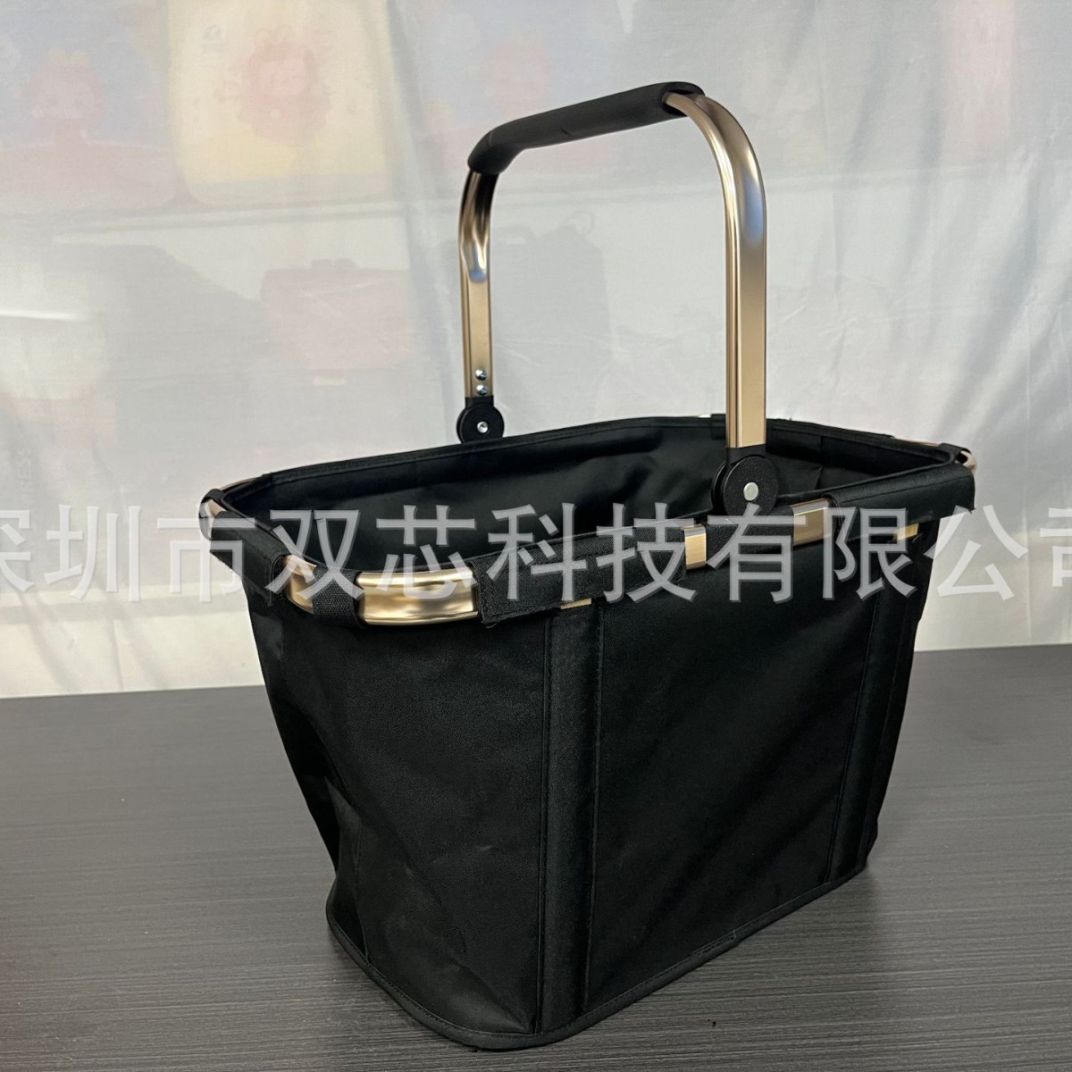 Large Capacity Pure Black Foldable Shopping Basket, Portable Picnic Bag for Outdoor Camping, Durable and Easy to Carry
