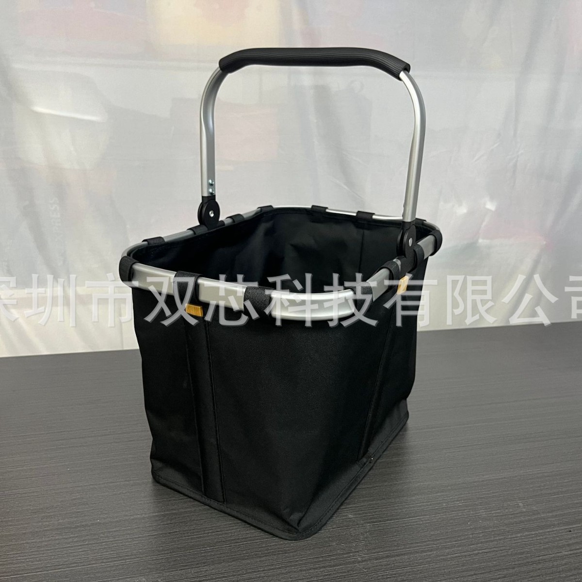 Large Capacity Pure Black Foldable Shopping Basket, Portable Picnic Bag for Outdoor Camping, Durable and Easy to Carry