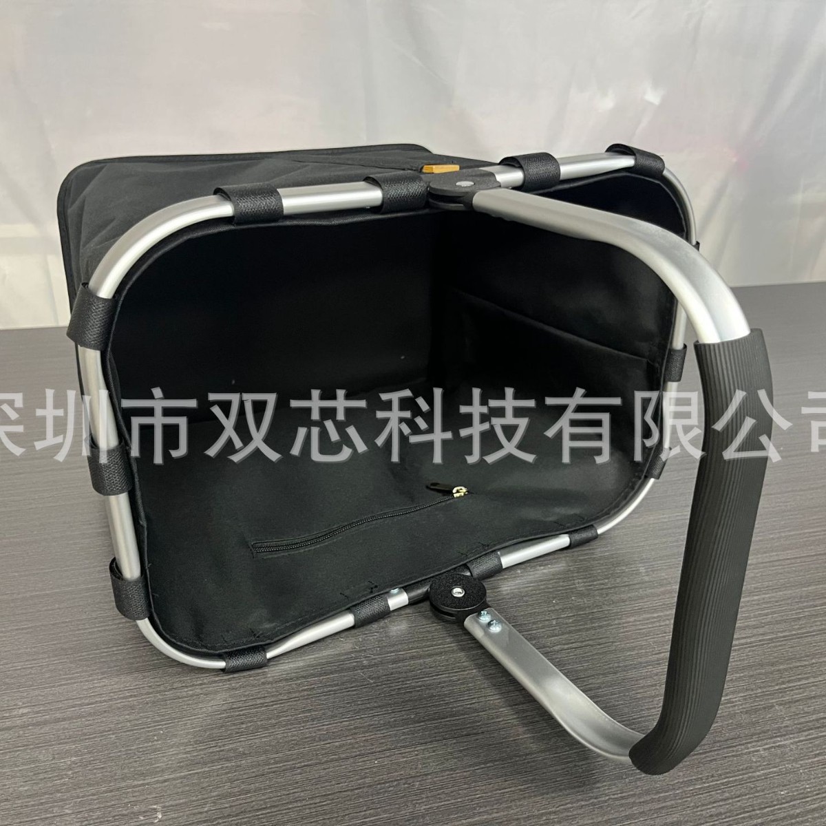 Large Capacity Pure Black Foldable Shopping Basket, Portable Picnic Bag for Outdoor Camping, Durable and Easy to Carry