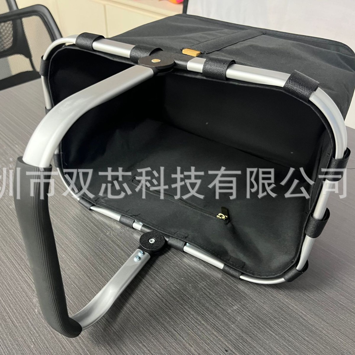 Large Capacity Pure Black Foldable Shopping Basket, Portable Picnic Bag for Outdoor Camping, Durable and Easy to Carry