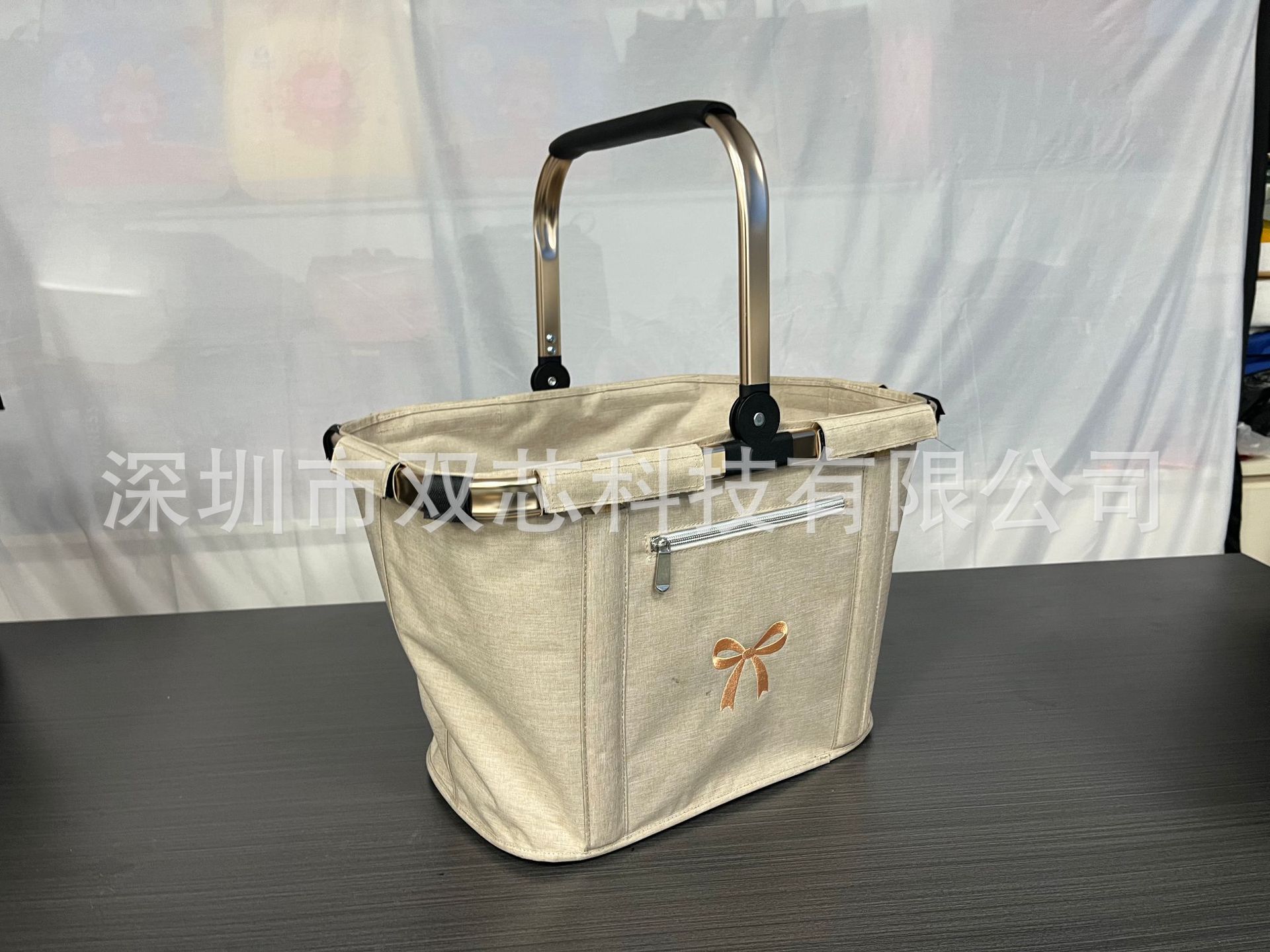 Large Capacity Pure Black Foldable Shopping Basket, Portable Picnic Bag for Outdoor Camping, Durable and Easy to Carry