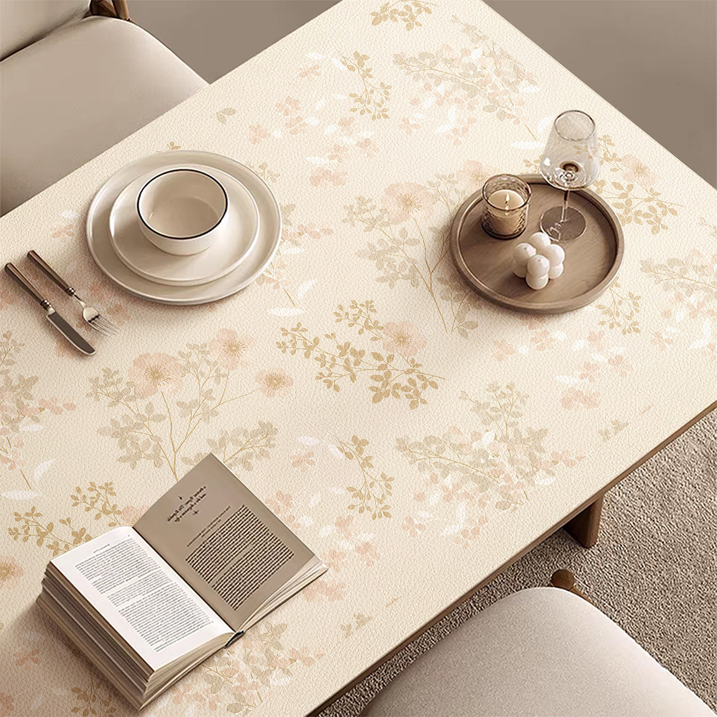 French-Style Oil-Proof, Waterproof, and Heat-Resistant Table Mat, Washable Leather Insulation Tablecloth, Coffee Table, Desk Tablecloth, Protective Pad