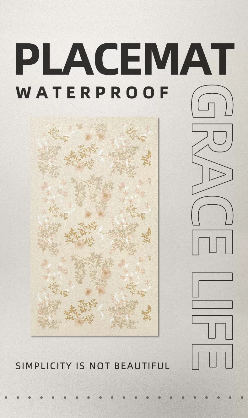 French-Style Oil-Proof, Waterproof, and Heat-Resistant Table Mat, Washable Leather Insulation Tablecloth, Coffee Table, Desk Tablecloth, Protective Pad