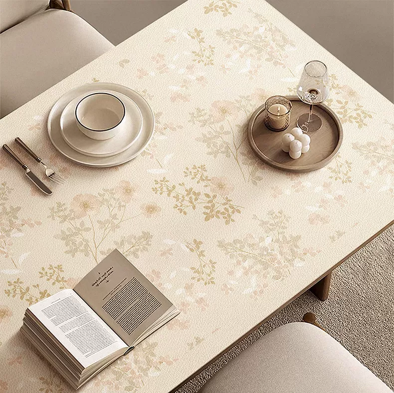 French-Style Oil-Proof, Waterproof, and Heat-Resistant Table Mat, Washable Leather Insulation Tablecloth, Coffee Table, Desk Tablecloth, Protective Pad