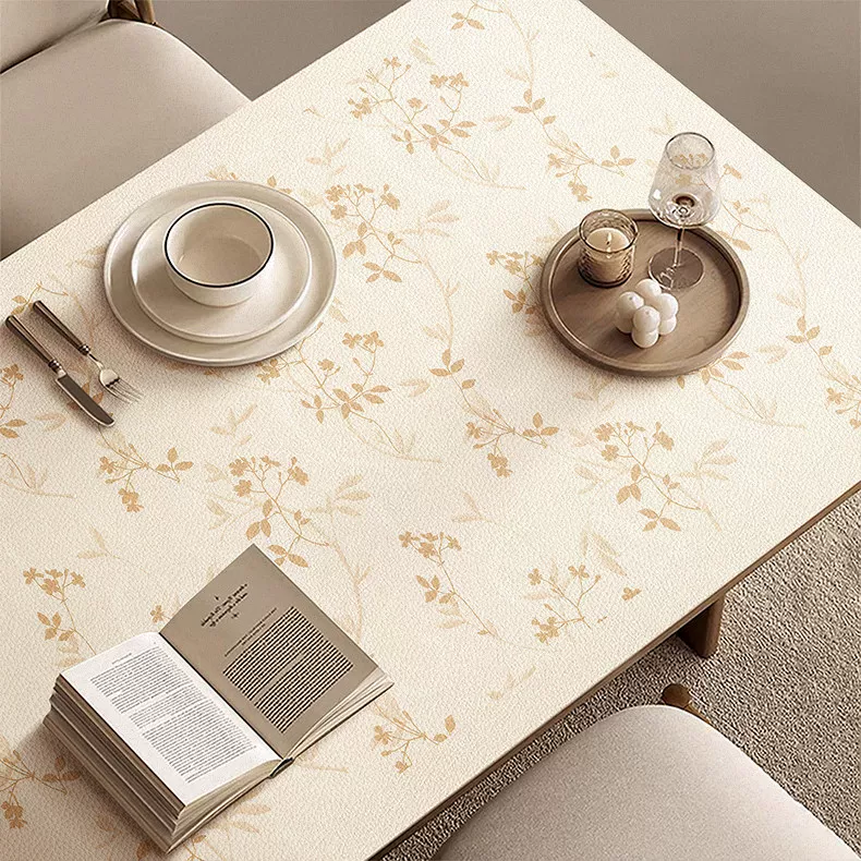 French-Style Oil-Proof, Waterproof, and Heat-Resistant Table Mat, Washable Leather Insulation Tablecloth, Coffee Table, Desk Tablecloth, Protective Pad
