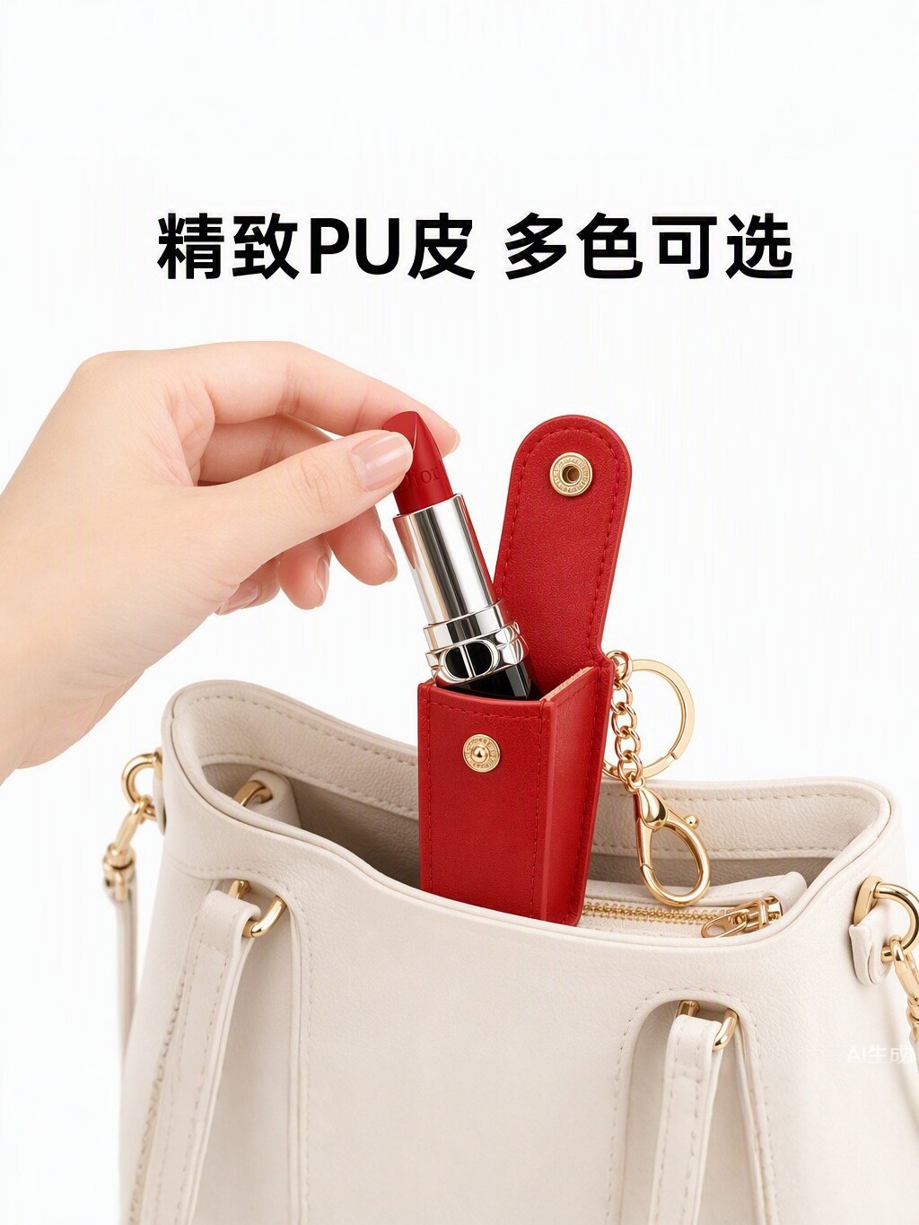 Exquisite pu leather lipstick pouch - portable keychain organizer - available in multiple colors - stylish lipstick case
