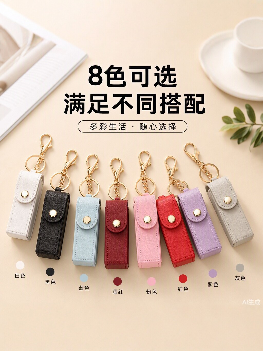 Exquisite pu leather lipstick pouch - portable keychain organizer - available in multiple colors - stylish lipstick case