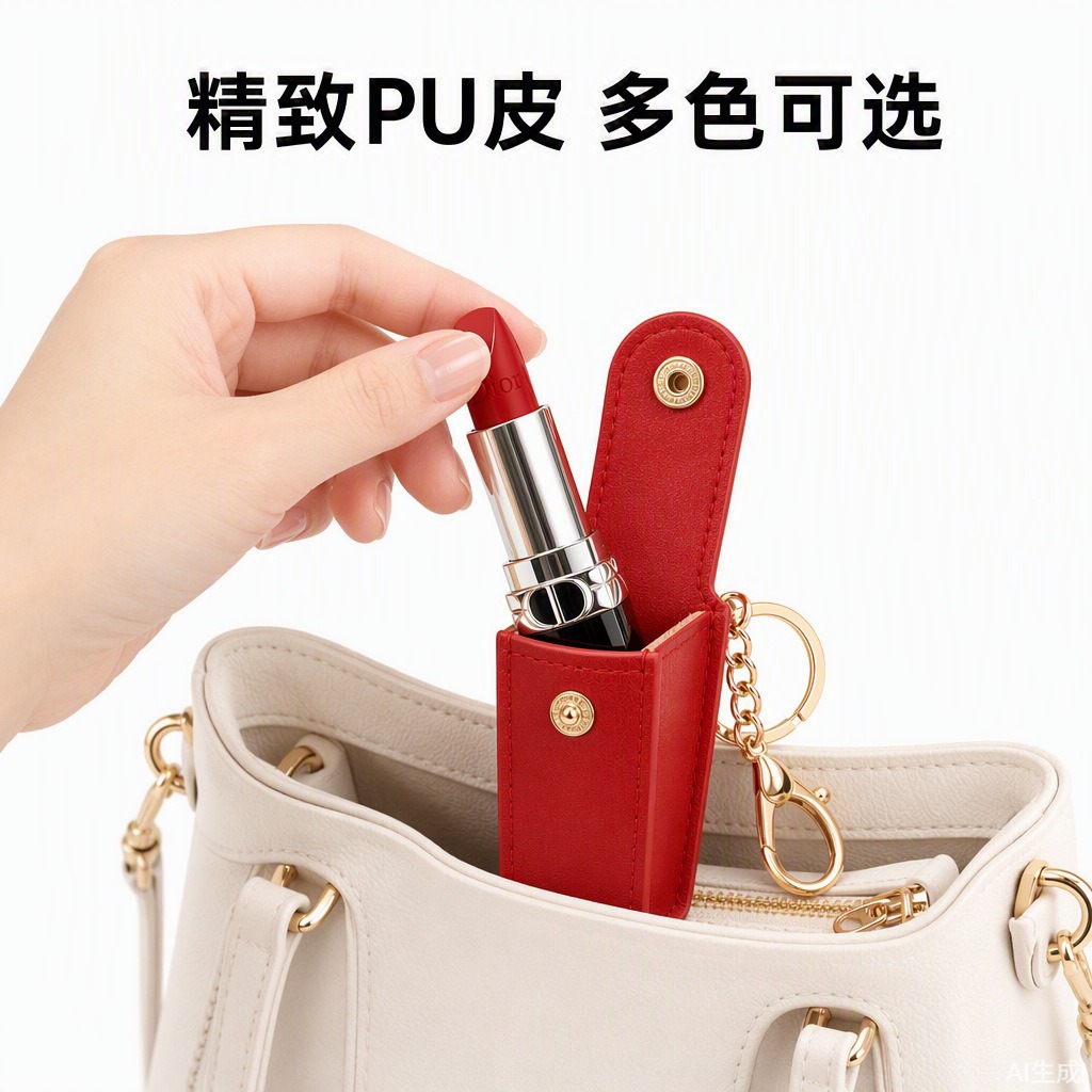 Exquisite pu leather lipstick pouch - portable keychain organizer - available in multiple colors - stylish lipstick case