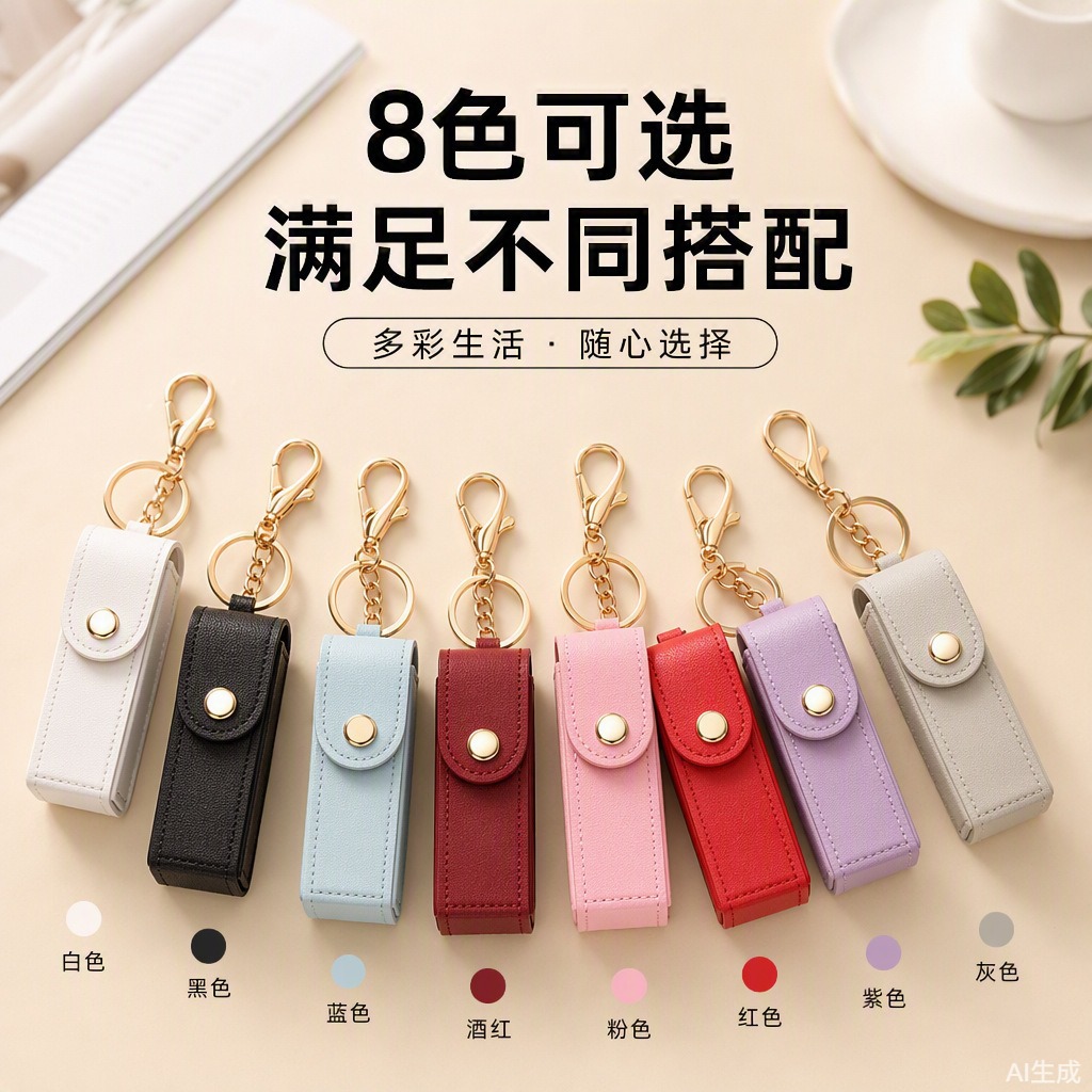 Exquisite pu leather lipstick pouch - portable keychain organizer - available in multiple colors - stylish lipstick case