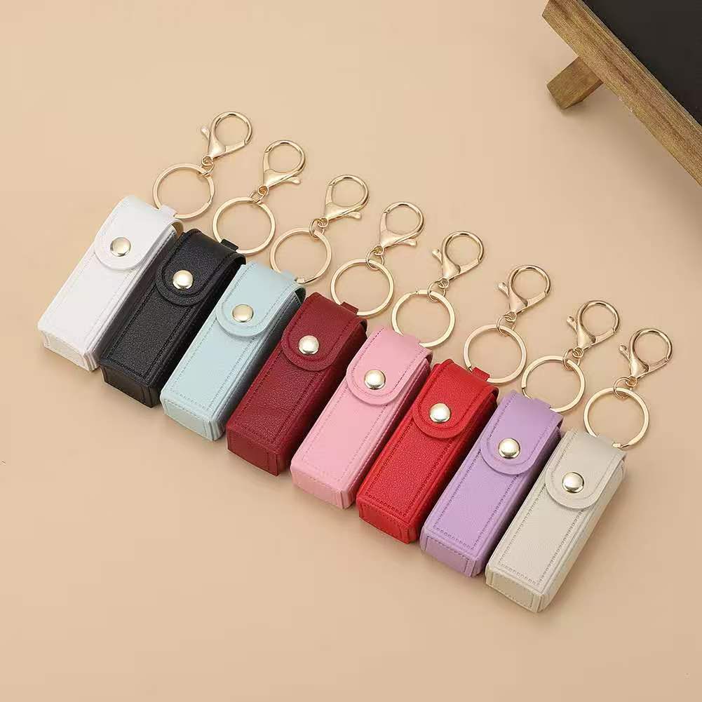Exquisite pu leather lipstick pouch - portable keychain organizer - available in multiple colors - stylish lipstick case