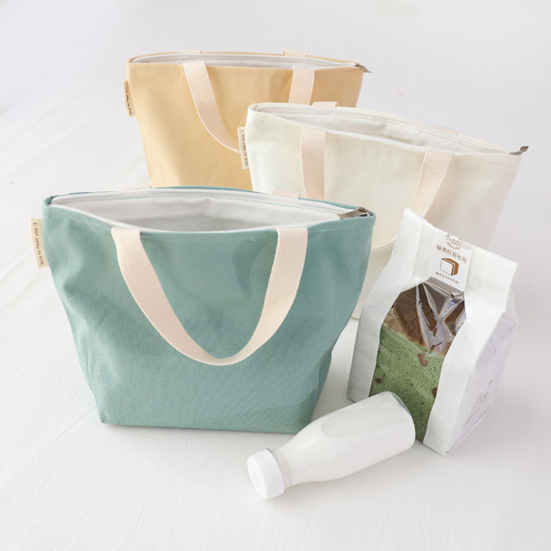 Solid Color 12-Ounce Canvas Tote Bag for Women, Korean and Japanese Style Casual Handbag, Lunch Box Bag, Student Zipper Storage Bag