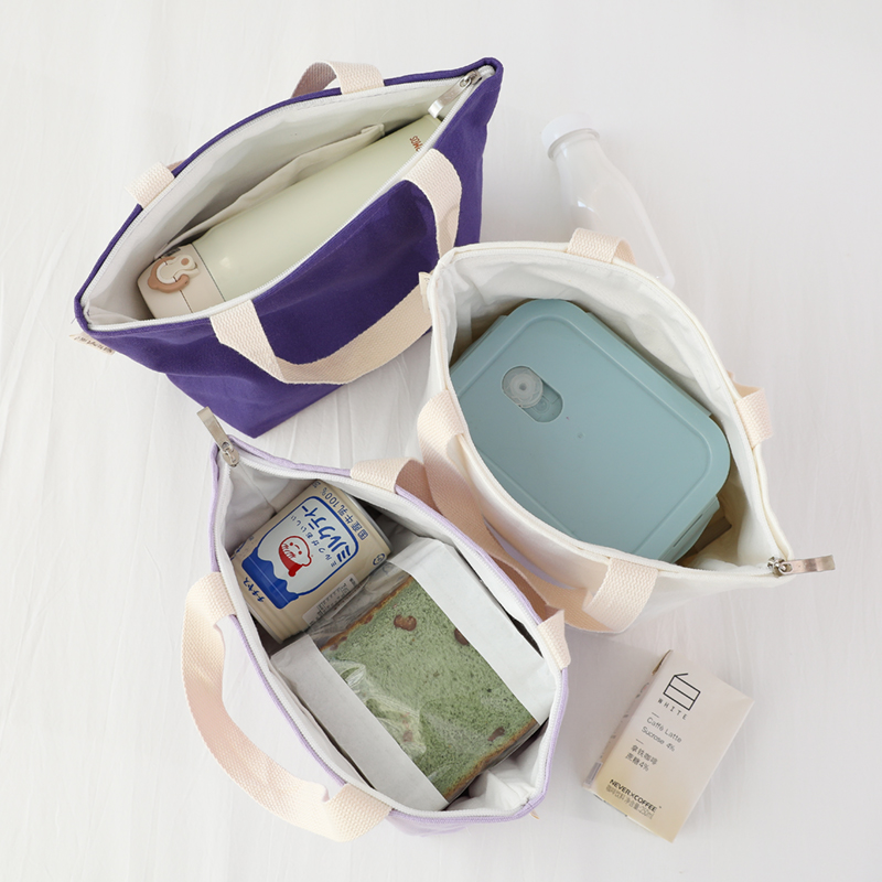 Solid Color 12-Ounce Canvas Tote Bag for Women, Korean and Japanese Style Casual Handbag, Lunch Box Bag, Student Zipper Storage Bag