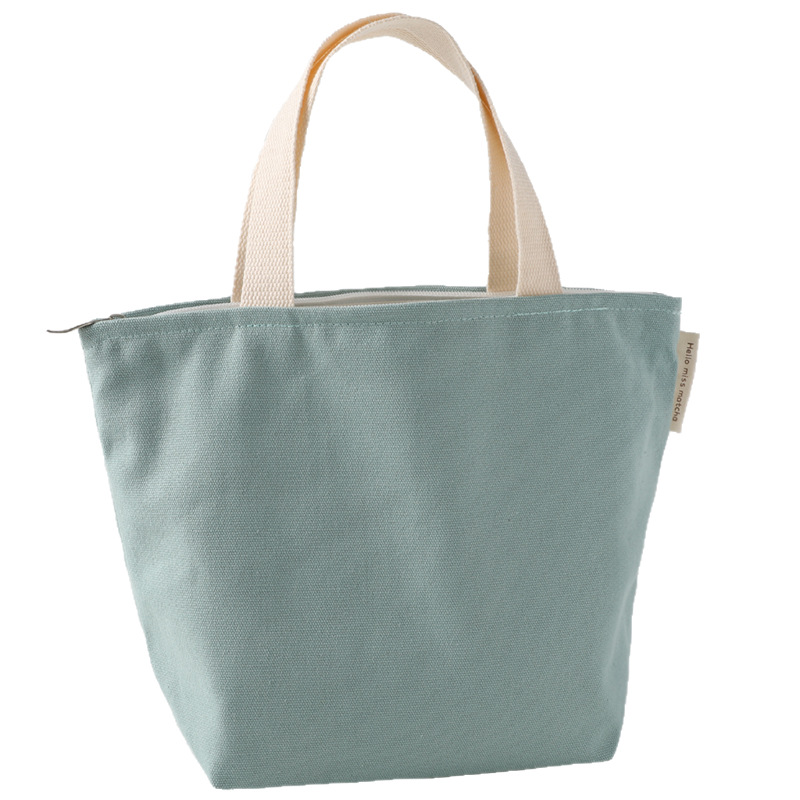 Solid Color 12-Ounce Canvas Tote Bag for Women, Korean and Japanese Style Casual Handbag, Lunch Box Bag, Student Zipper Storage Bag