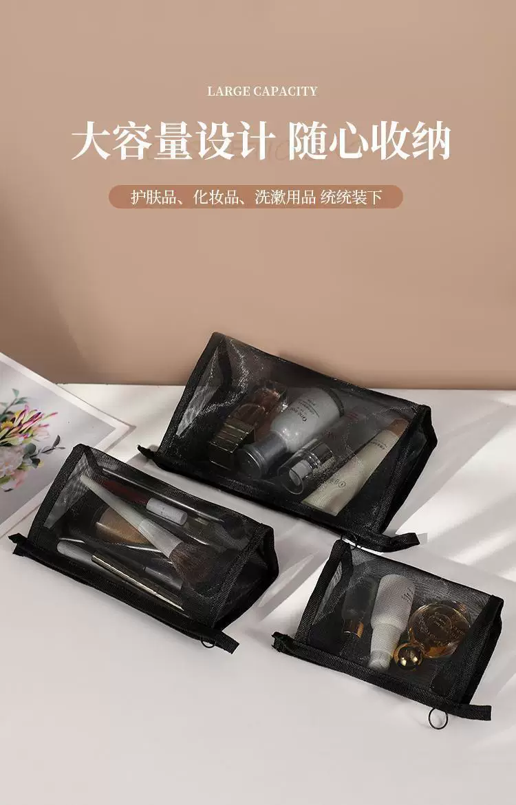Transparent Mesh Coin Purse, Mini Simple Portable Small Bag, Black Cosmetic Bag, Toiletry Bag, Large Capacity Skincare Storage Bag