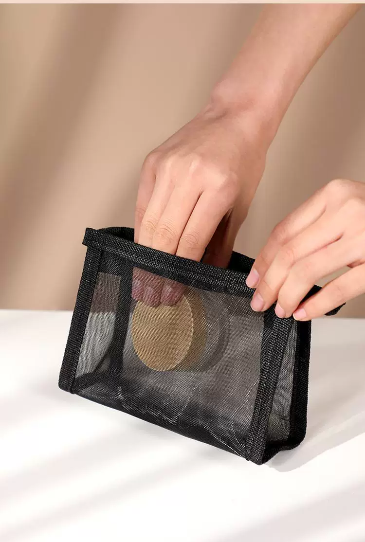 Transparent Mesh Coin Purse, Mini Simple Portable Small Bag, Black Cosmetic Bag, Toiletry Bag, Large Capacity Skincare Storage Bag