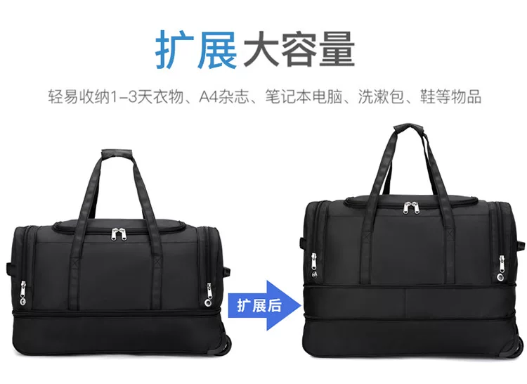 Oxford Trolley Bag with Multiple Layers and Shoe Compartment, Large Capacity Travel Bag, Expandable to Accommodate Quilts, Luggage Bag, Waterproof