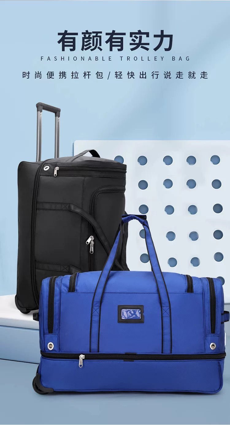 Oxford Trolley Bag with Multiple Layers and Shoe Compartment, Large Capacity Travel Bag, Expandable to Accommodate Quilts, Luggage Bag, Waterproof