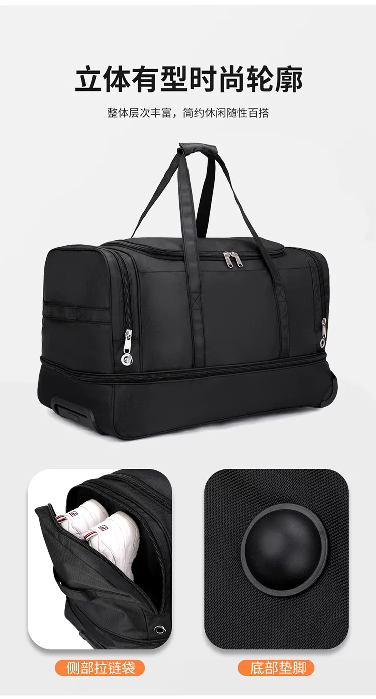 Oxford Trolley Bag with Multiple Layers and Shoe Compartment, Large Capacity Travel Bag, Expandable to Accommodate Quilts, Luggage Bag, Waterproof
