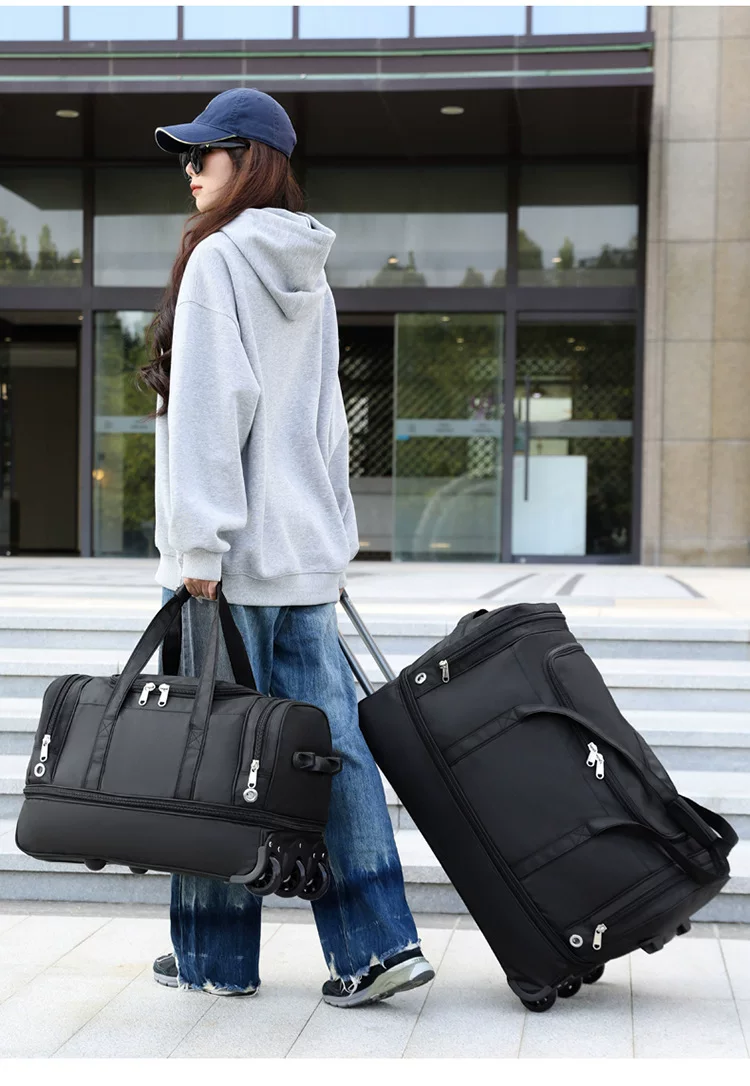 Oxford Trolley Bag with Multiple Layers and Shoe Compartment, Large Capacity Travel Bag, Expandable to Accommodate Quilts, Luggage Bag, Waterproof