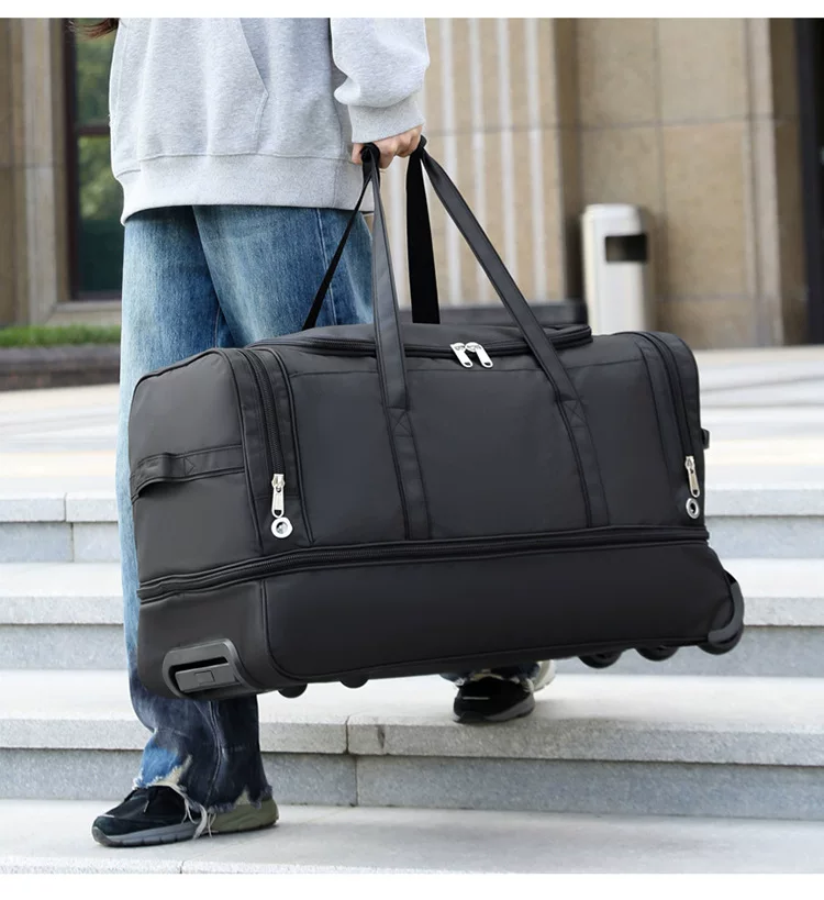 Oxford Trolley Bag with Multiple Layers and Shoe Compartment, Large Capacity Travel Bag, Expandable to Accommodate Quilts, Luggage Bag, Waterproof