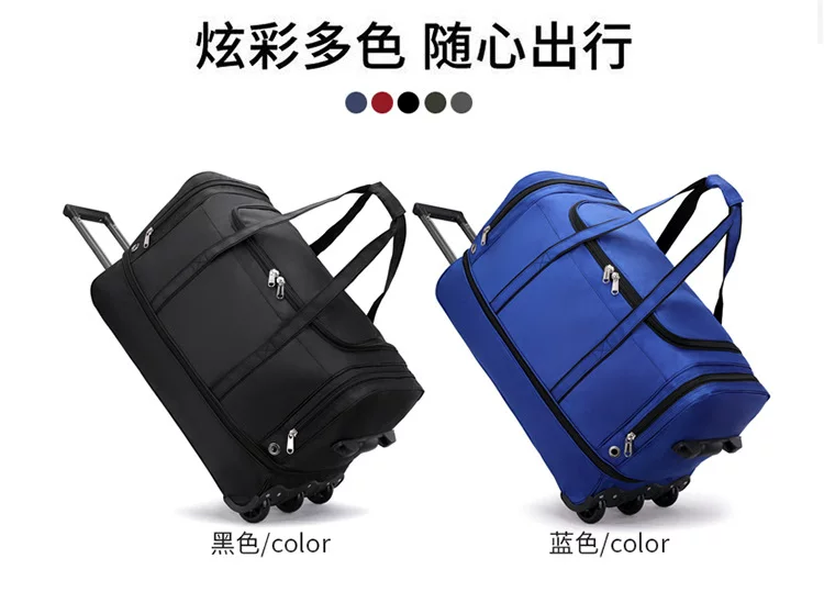 Oxford Trolley Bag with Multiple Layers and Shoe Compartment, Large Capacity Travel Bag, Expandable to Accommodate Quilts, Luggage Bag, Waterproof