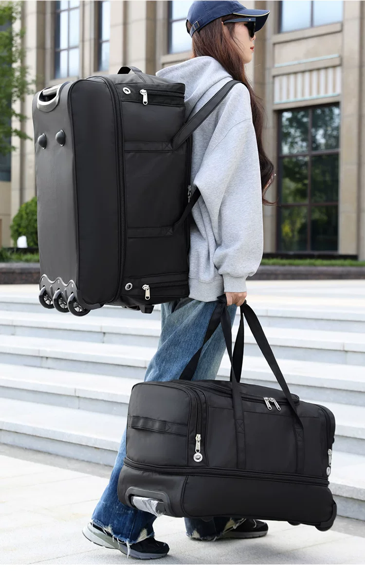 Oxford Trolley Bag with Multiple Layers and Shoe Compartment, Large Capacity Travel Bag, Expandable to Accommodate Quilts, Luggage Bag, Waterproof