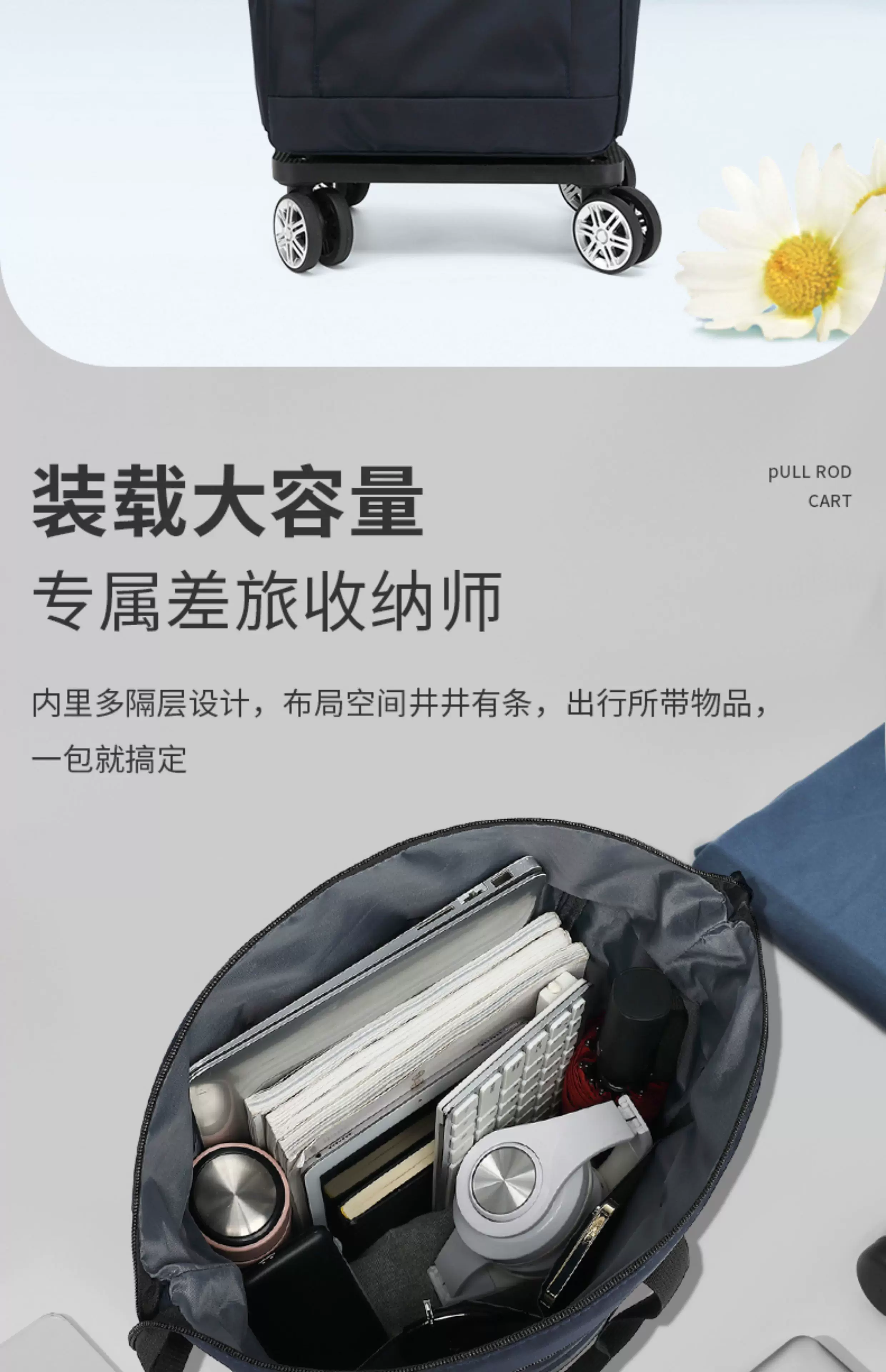 Trolley Backpack, Shopping Bag, Detachable Portable Lightweight Universal Wheel Stacking Trolley Bag, Boarding Case for Men and Women