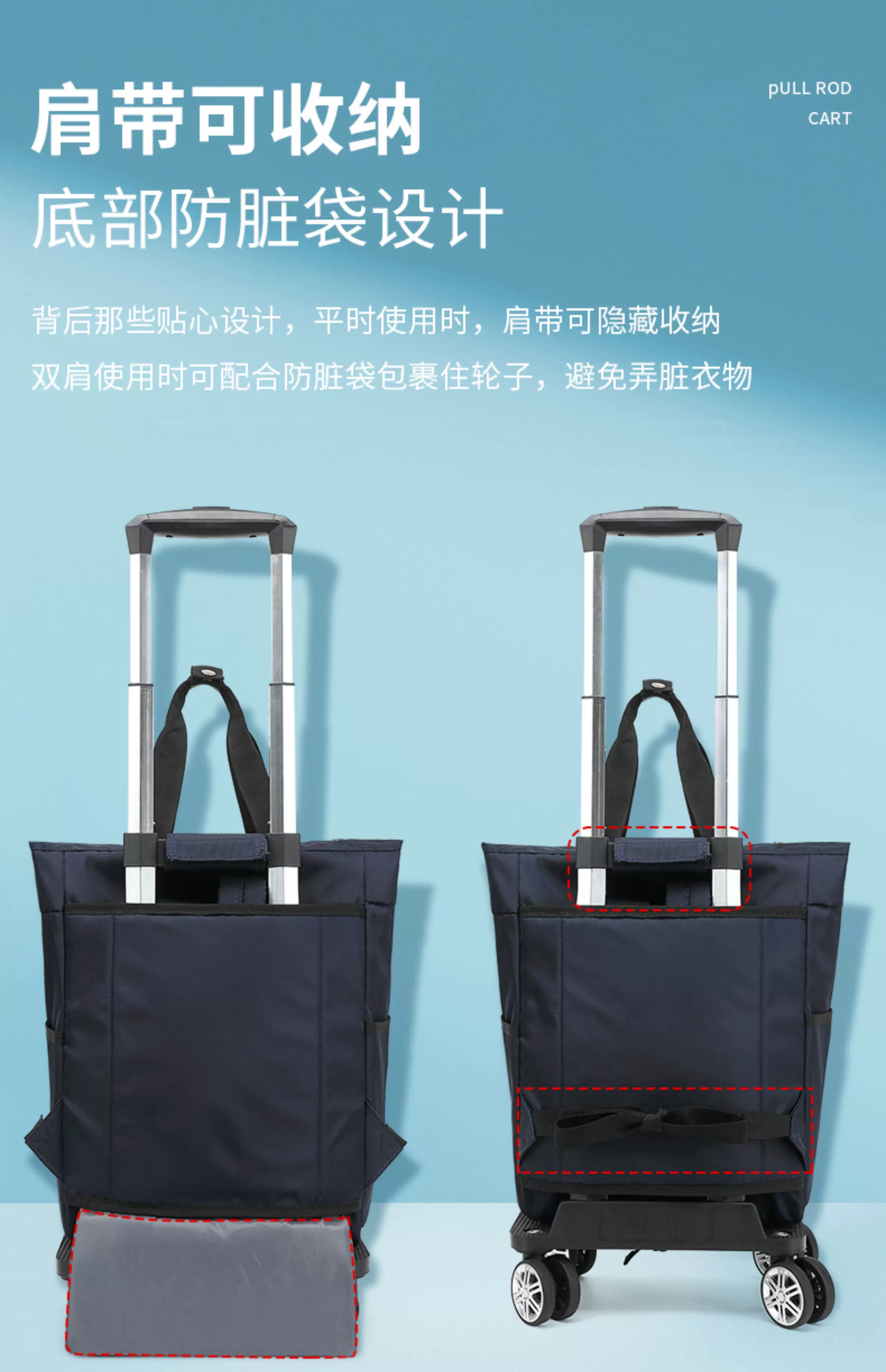 Trolley Backpack, Shopping Bag, Detachable Portable Lightweight Universal Wheel Stacking Trolley Bag, Boarding Case for Men and Women
