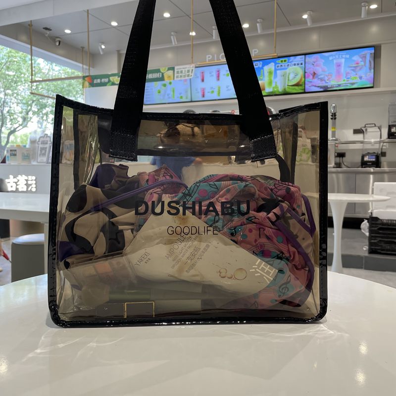 Japanese and Korean Transparent Large Bag Simple Shoulder Waterproof Travel Portable Large Capacity Fitness Bath Commuter Bag Tote Bag