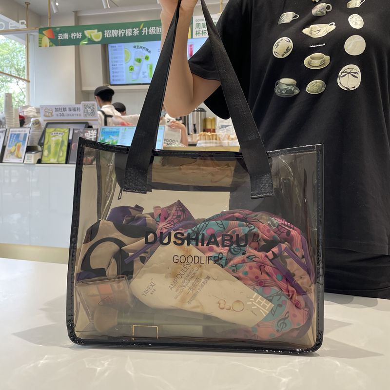 Japanese and Korean Transparent Large Bag Simple Shoulder Waterproof Travel Portable Large Capacity Fitness Bath Commuter Bag Tote Bag