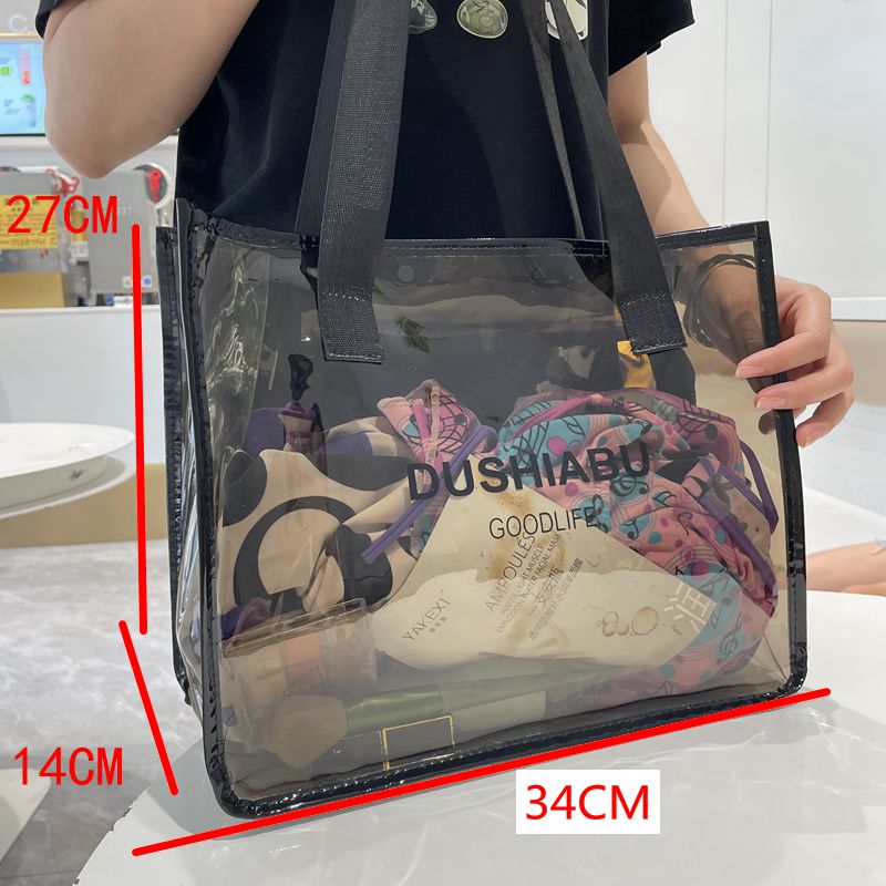 Japanese and Korean Transparent Large Bag Simple Shoulder Waterproof Travel Portable Large Capacity Fitness Bath Commuter Bag Tote Bag