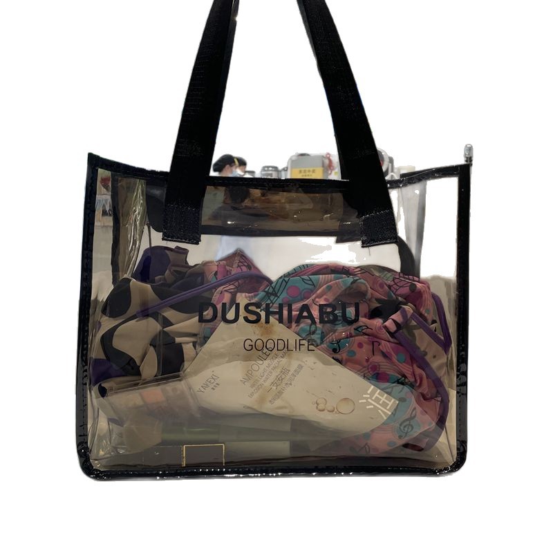 Japanese and Korean Transparent Large Bag Simple Shoulder Waterproof Travel Portable Large Capacity Fitness Bath Commuter Bag Tote Bag