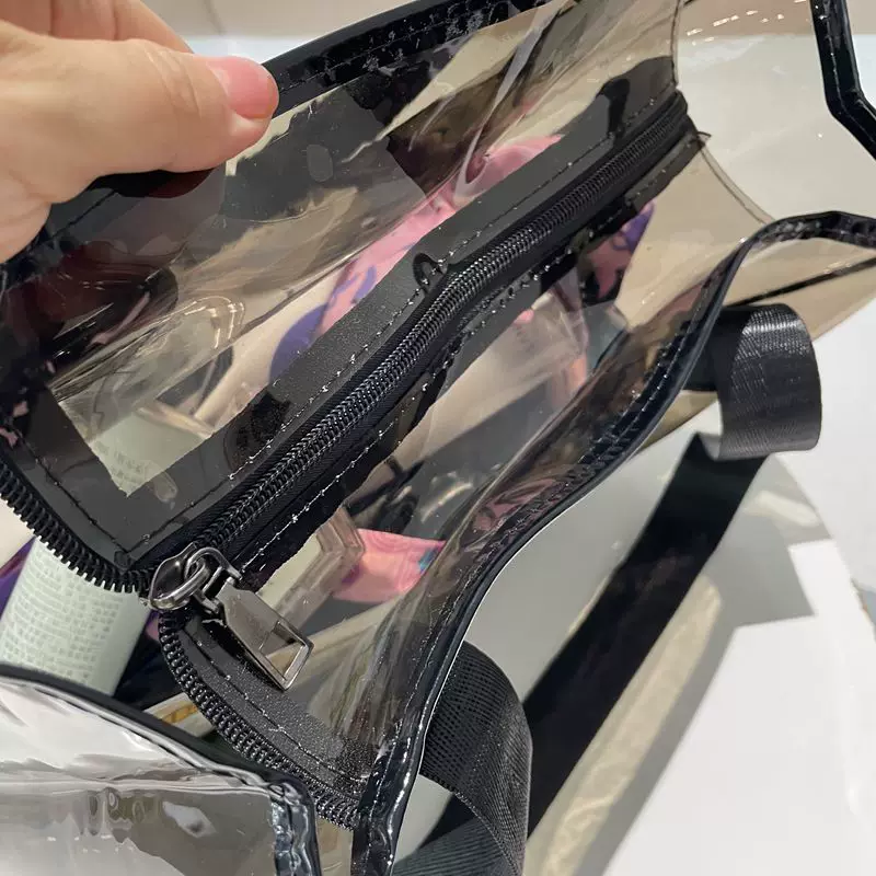 Japanese and Korean Transparent Large Bag Simple Shoulder Waterproof Travel Portable Large Capacity Fitness Bath Commuter Bag Tote Bag