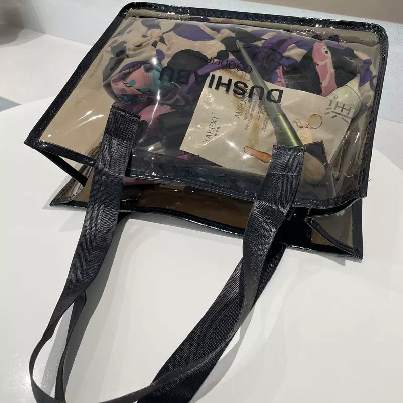 Japanese and Korean Transparent Large Bag Simple Shoulder Waterproof Travel Portable Large Capacity Fitness Bath Commuter Bag Tote Bag