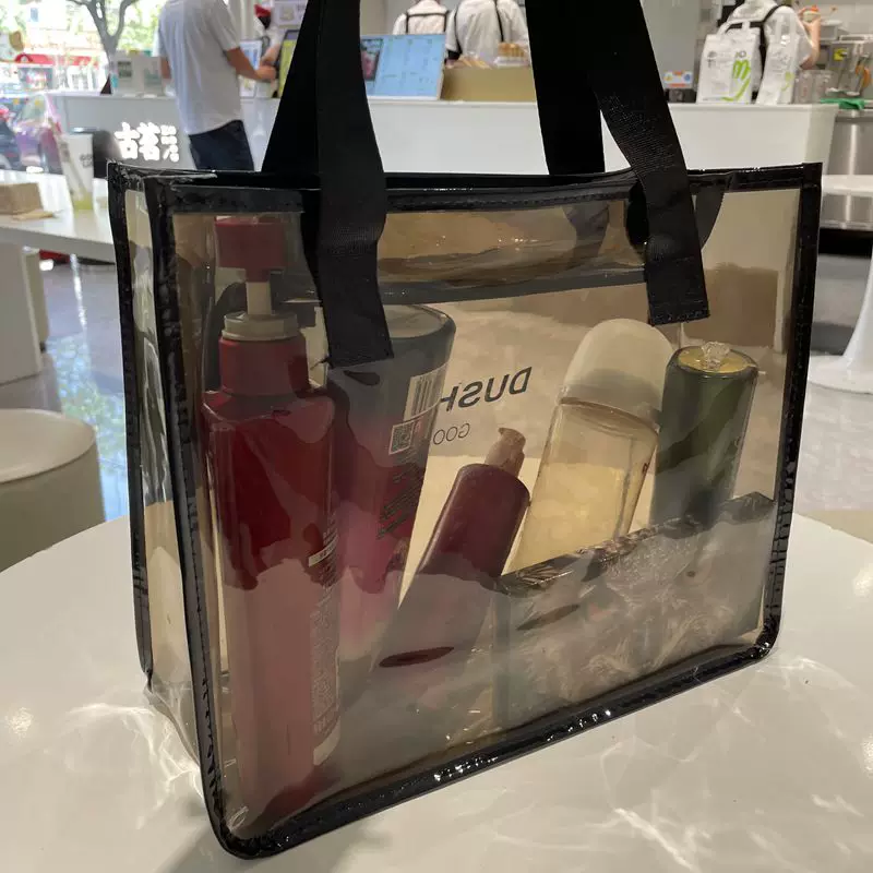 Japanese and Korean Transparent Large Bag Simple Shoulder Waterproof Travel Portable Large Capacity Fitness Bath Commuter Bag Tote Bag