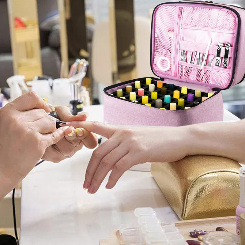 Cross-Border Portable Cosmetic Bag, Manicure Bag, Nail Polish Bag Can Hold 30 Bottles of Manicure Storage, Satchel Double Layer