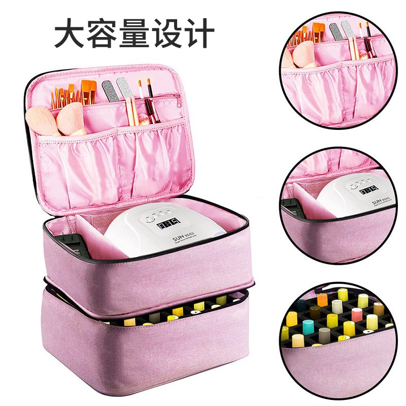 Cross-Border Portable Cosmetic Bag, Manicure Bag, Nail Polish Bag Can Hold 30 Bottles of Manicure Storage, Satchel Double Layer