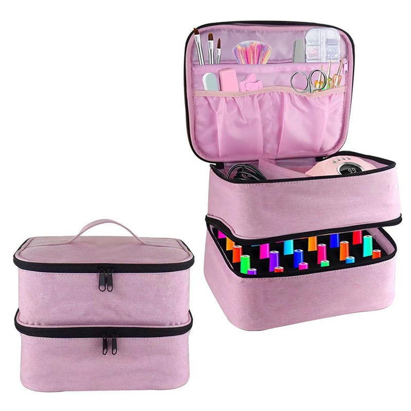 Cross-Border Portable Cosmetic Bag, Manicure Bag, Nail Polish Bag Can Hold 30 Bottles of Manicure Storage, Satchel Double Layer