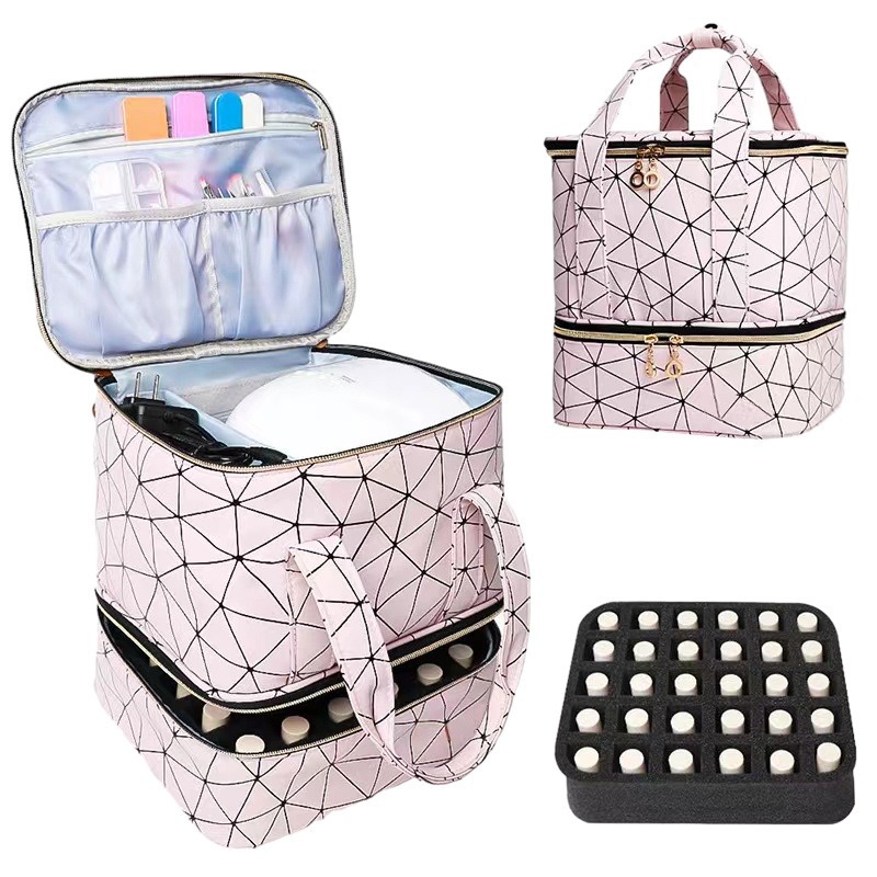 Nail Polish Storage Bag, Tool Storage Pouch, Detachable Double-Layer Makeup Bag, Essential Oil Bag, Pu Multi-Compartment