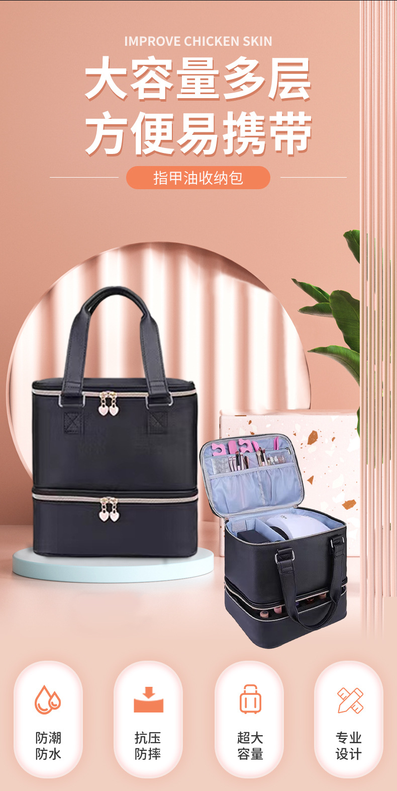 Nail Polish Storage Bag, Tool Storage Pouch, Detachable Double-Layer Makeup Bag, Essential Oil Bag, Pu Multi-Compartment