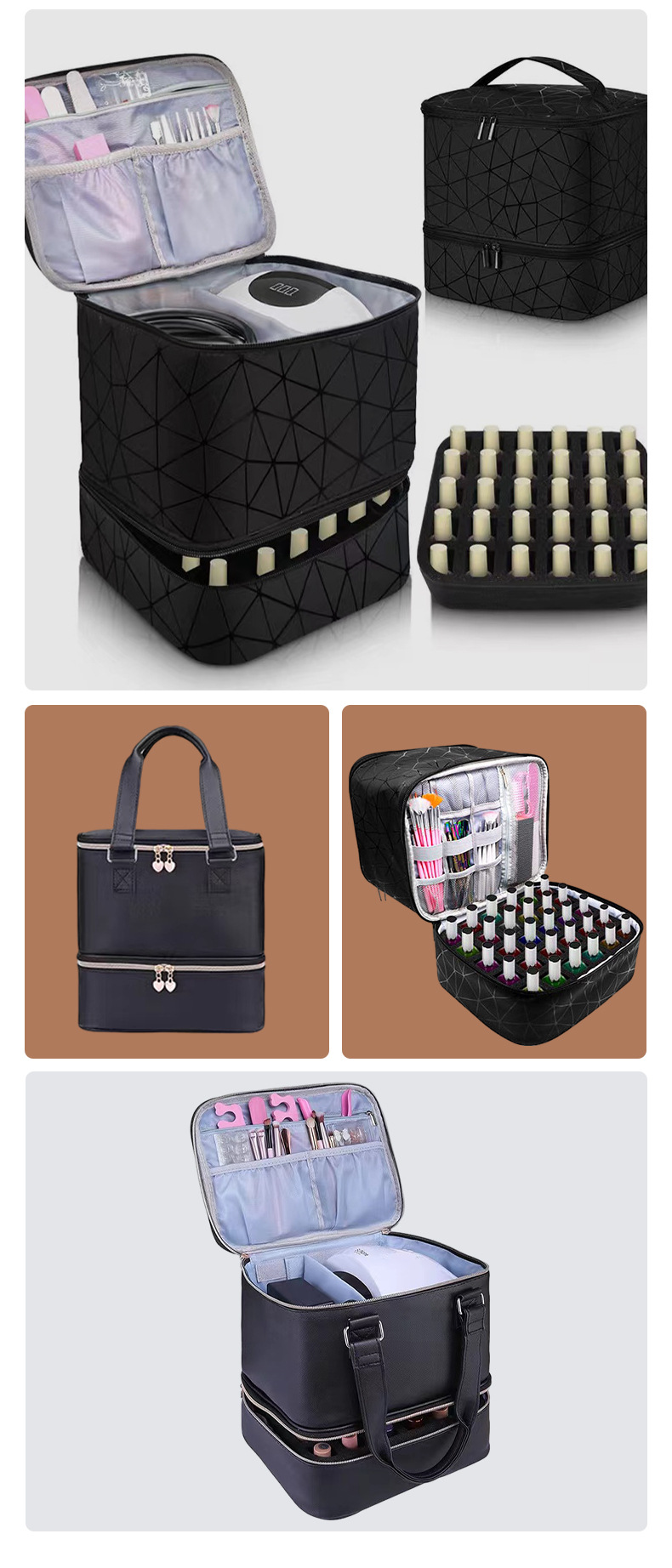 Nail Polish Storage Bag, Tool Storage Pouch, Detachable Double-Layer Makeup Bag, Essential Oil Bag, Pu Multi-Compartment