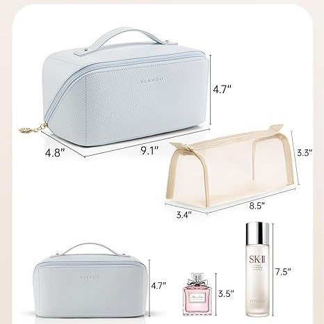 Pu Leather Waterproof Cosmetic Toiletry Bag Large Capacity Travel Portable Open-Style Toiletry Storage Bag