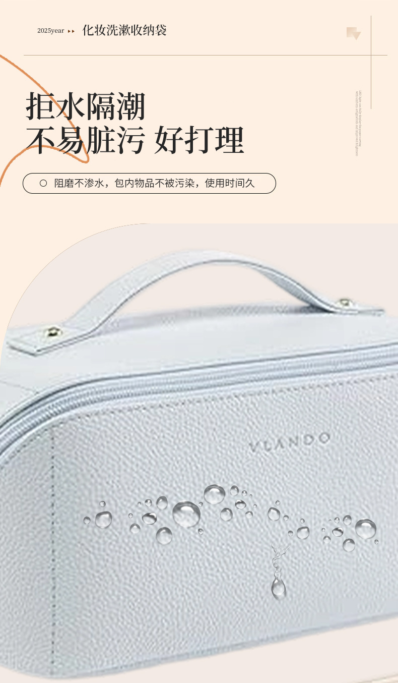 Pu Leather Waterproof Cosmetic Toiletry Bag Large Capacity Travel Portable Open-Style Toiletry Storage Bag