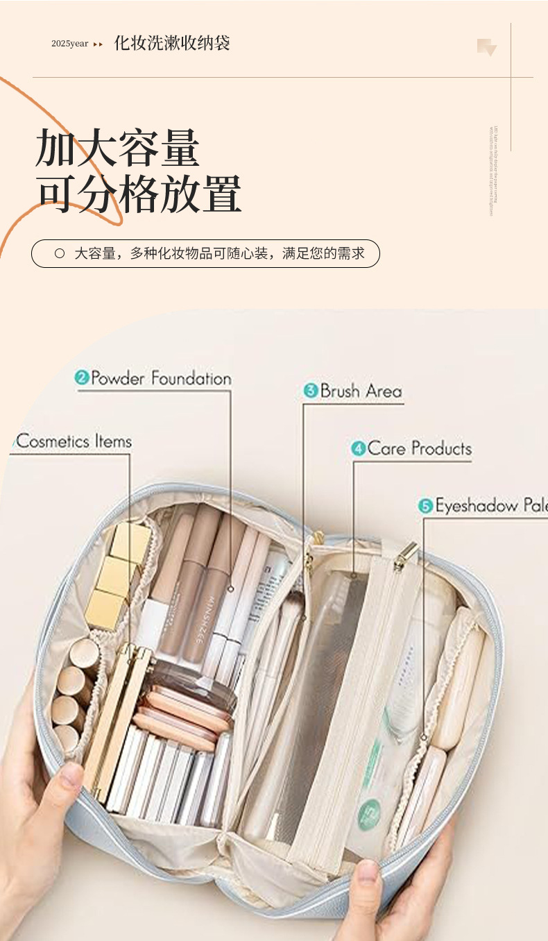 Pu Leather Waterproof Cosmetic Toiletry Bag Large Capacity Travel Portable Open-Style Toiletry Storage Bag