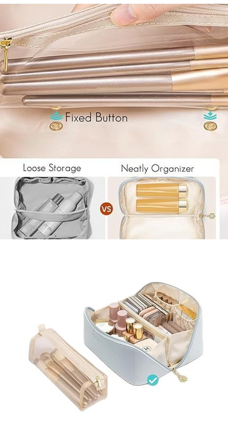 Pu Leather Waterproof Cosmetic Toiletry Bag Large Capacity Travel Portable Open-Style Toiletry Storage Bag