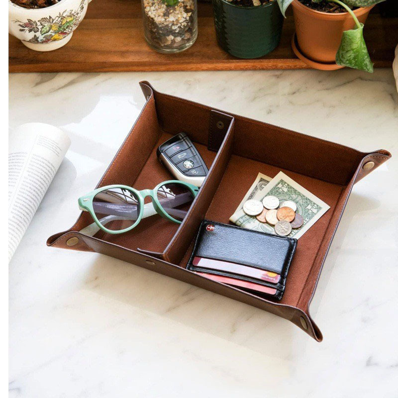 Scandinavian Ins Style Entrance Desktop Storage Tray Wholesale Interval Key Pu Leather Tray Sundry Storage Box