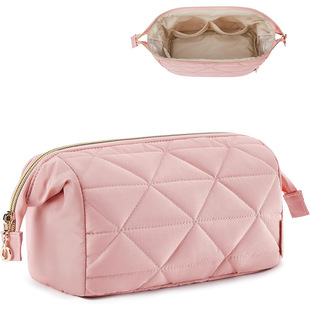 Amazon's New Quilted Fluffy Cosmetic Bag, Fashionable and High-End Cosmetic Bag, Travel Makeup and Toiletry Cosmetics Bag