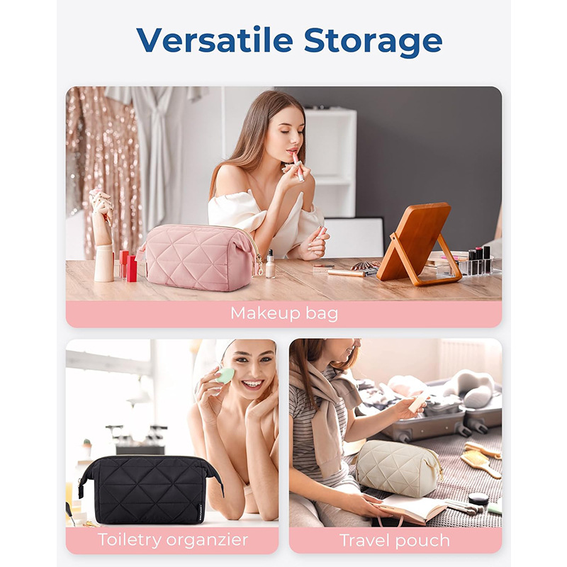 Amazon's New Quilted Fluffy Cosmetic Bag, Fashionable and High-End Cosmetic Bag, Travel Makeup and Toiletry Cosmetics Bag