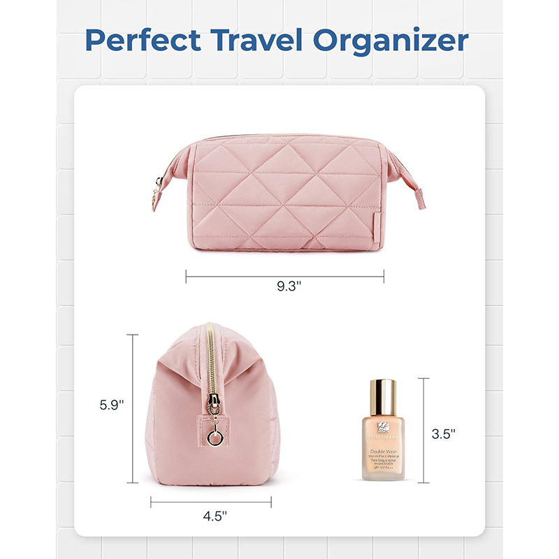 Amazon's New Quilted Fluffy Cosmetic Bag, Fashionable and High-End Cosmetic Bag, Travel Makeup and Toiletry Cosmetics Bag