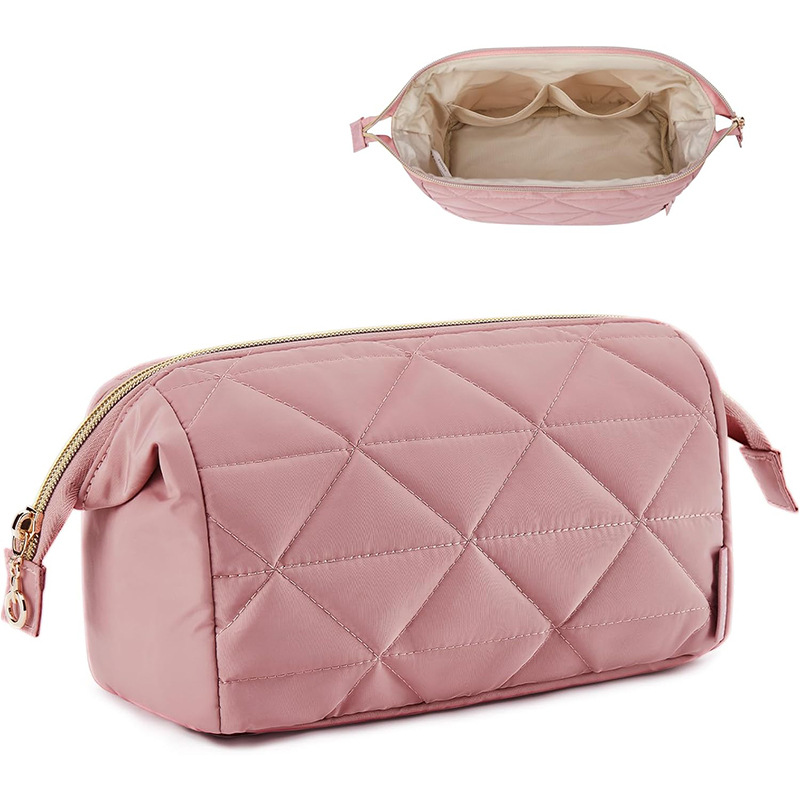 Amazon's New Quilted Fluffy Cosmetic Bag, Fashionable and High-End Cosmetic Bag, Travel Makeup and Toiletry Cosmetics Bag